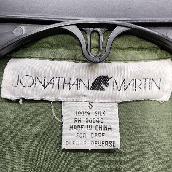 Vintage 80s Jonathan Martin Top Womens S Green Silk Sleeveless Button Up Preppy - Picture 5 of 9